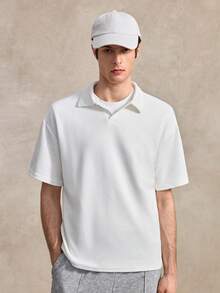 Courvante 男士半開襟插肩袖短袖休閒條紋 Polo 衫，純白色學院風高爾夫橄欖球網球衫，附口袋，透氣 - 白色 - 查看 1