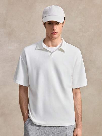 Courvante Camisa polo casual con textura para hombres, Manfinity Homme, camisa polo de unicolor de manga corta para hombre, para uso casual y de oficina, camisa polo de golf para hombres, camisa polo blanca para hombres, camisa polo de manga corta para hombres