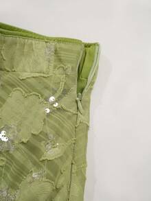 Ellevyn Elegant Romantic Sequin Embellished Skirt - Green - View 4