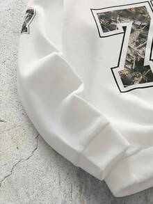 EVRINFINITE 男士时尚街头数字和植物印花圆领卫衣和运动裤套装，秋季服装，足球球衣连帽衫 - 黑與白 - 查看 6