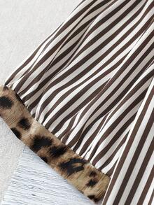 Linhara Áo kiểu tay ngắn dáng rộng, phối họa tiết sọc và da báo, thích hợp cho kỳ nghỉ, phong cách miền Tây, cao bồi, cỡ lớn, đa năng, phù hợp cho mùa xuân, hè và thu. - màu nâu - Xem 5