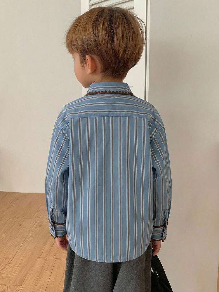 Young Boy Striped Patchwork Casual Versatile Daily Wear Shirt