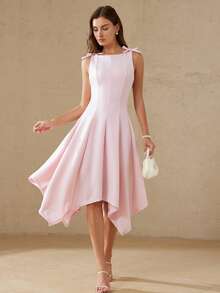 Aveloria Rosie Đầm maxi dáng bất đối xứng sang trọng, thanh lịch kiểu Pháp hiện đại với nơ trang trí, chất liệu vải dệt kim, ôm eo, không tay, màu trơn cổ điển, tối giản, thích hợp cho hẹn hò, đi làm, dự tiệc tối, du lịch, lễ hội âm nhạc và các dịp khác. - Hồng - Xem 5