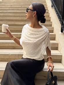 Ritzy Row Nueva blusa asimétrica con estampado de lunares - Blanco - Ver 3