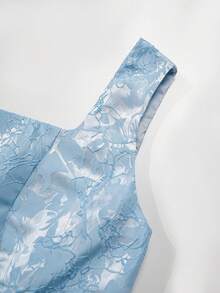 Ellevyn 蓝色3D立体花卉方领收腰连衣裙 - 藍色 - 查看 5