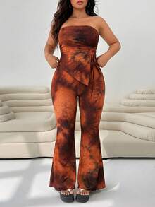 Solflare Bộ 2 món áo quây và quần ống loe nhuộm màu nâu, cỡ lớn, mùa xuân/hè. - màu nâu - Xem 3