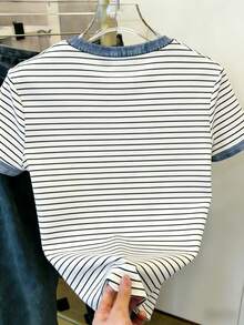 Resyla Women's Casual Round Neck Striped & Floral Print Short Sleeve T-Shirt - Multicolor - View 2