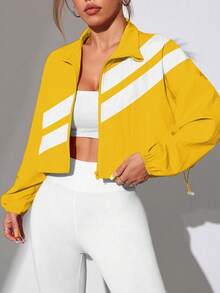 SHEIN Sports Chaqueta deportiva con cremallera completa y dobladillo con cordón, adecuada para primavera y otoño - Multicolor - Ver 4