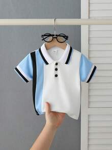 Souflis Souflis 開學季男嬰針織 Polo 上衣 黑白配色 秋季休閒 職業日 中性款 夏季出遊 校園派對 - 藍色 - 查看 4