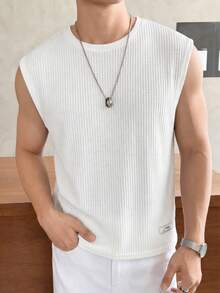 SWAVVY Áo tank top nam cổ tròn màu trơn, không tay, kiểu dáng thường ngày, thích hợp cho mùa xuân/hè. - trắng - Xem 1