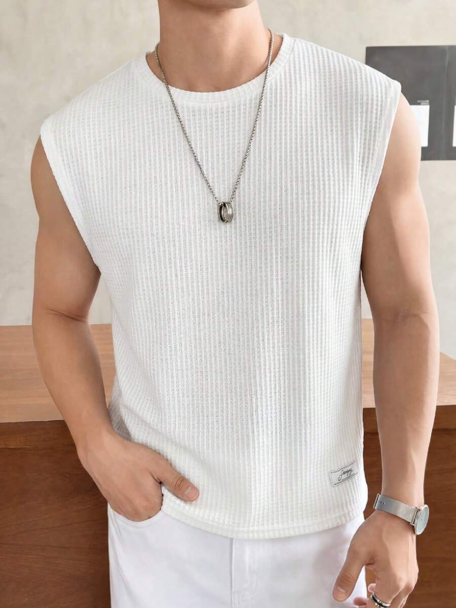 SWAVVY Áo tank top nam cổ tròn màu trơn, không tay, kiểu dáng thường ngày, thích hợp cho mùa xuân/hè. - trắng - Xem 1