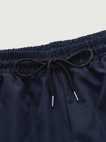 Courvante Tennis Men's Young Fashionable, Letter, Stripe, Graphic, Streetwear Inspired Shorts, Woven Fabric, Elastic Waist Drawstring, Webbing Decorated, Retro Style - Navy Blue - View 5