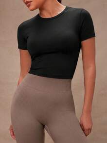 Summer Sexy Twist Open Back Crop Sports T-Shirt Gym Women Shirts - Black - View 7