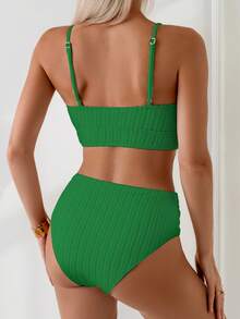 Swim Lushoire Bộ đồ bơi tankini 2 mảnh dành cho nữ, kiểu dáng chữ U, khóa cài trang trí, khoét rỗng, dây mảnh, thích hợp cho mùa hè. - màu xanh lá - Xem 2