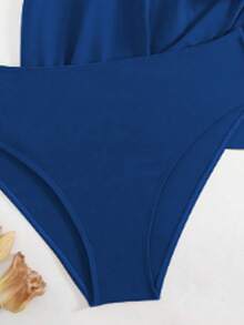 Swim Lushoire Traje de baño de 2 piezas de 2025 para mujer con unicolor y contrastante de un hombro, que estiliza la figura - Multicolor - Ver 8