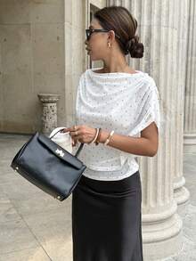 Ritzy Row Nueva blusa asimétrica con estampado de lunares - Blanco - Ver 5