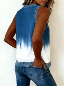 EMERY ROSE New Arrival Ombre Denim Effect Print Regular Fit Women Top - Blue and White - View 2