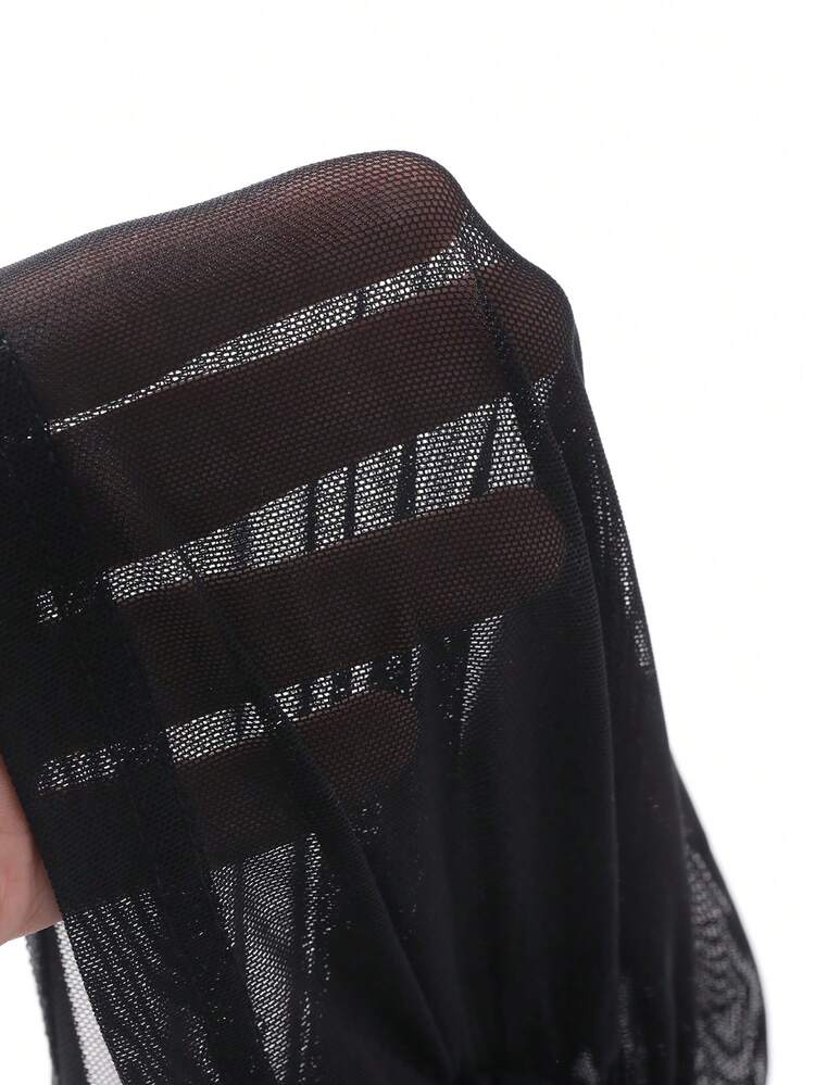 Women's Elastic Mesh Sheer Off-Shoulder Top, Spring/Summer