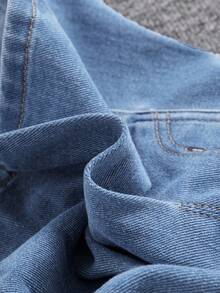 SHEIN Young Girl's Casual Pleated Denim Skirt, Summer - Light Wash - View 5