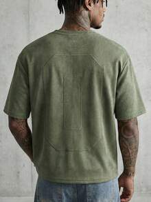 Camiseta de manga corta casual y suelta con bordado numérico para hombres, para verano, escuela y otoño - Verde - Ver 1