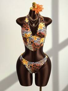 Zestiva 女士豹纹印花 26SS 新款成熟优雅深V领沙滩派对度假无袖露脐上衣和比基尼套装 - 彩色 - 查看 5