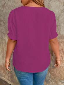 EMERY ROSE Plus Size Women's Solid Color V-Neck Casual Versatile Daily Wear Shirt - Red Violet - View 2