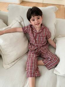DAZY Leichte Jungen-Pyjamas Sommer Neu Farbblock Gestreift Junger Junge Schlafanzug Set, Jungen Loungewear - Bordeaux - Übersicht 6