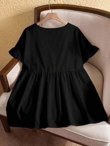 Rusticease Blusa de mujer talla grande con cuello redondo y volantes en las mangas, para verano - Blanco - Ver 2