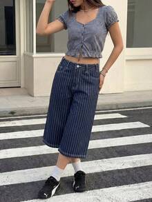 Muchica Women's Striped Minimalist Casual Jeans - Dark Wash - View 3