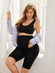1 pieza Leggings de maternidad negros ajustados y cómodos - Negro - Ver 2