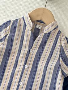 LMoss Kids Baby Boy Striped Single-Breasted Short Sleeve Top And Elastic Waist Pants Casual Daily Outfit - Multicolor - View 3