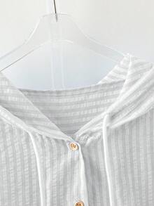GlowEve CURVE 大码女士优雅条纹衬衫裙，轻盈宽松连帽卫衣，适合夏季和秋季穿着。夏季女士衬衫，女士上衣和衬衫，女士工作衬衫。 - 白色 - 查看 3