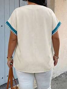 SHEIN LUNE Plus Size Women's V-Neck Floral Print Casual Vacation Shirt, Spring/Summer - Multicolor - View 2