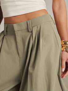 Hauture Quần short dài nữ với gấu quần xếp ly kiểu bong bóng - Màu be - Xem 5