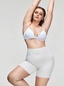 SHAPORA Plus Size Women High Waist Solid Color Shapewear Shorts - White - View 7