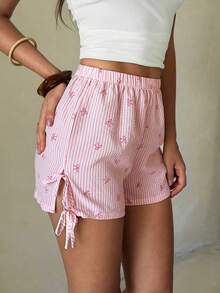 Aloruh 女士甜美蝴蝶结和格子印花蝴蝶结睡裤 - 粉色 - 查看 4