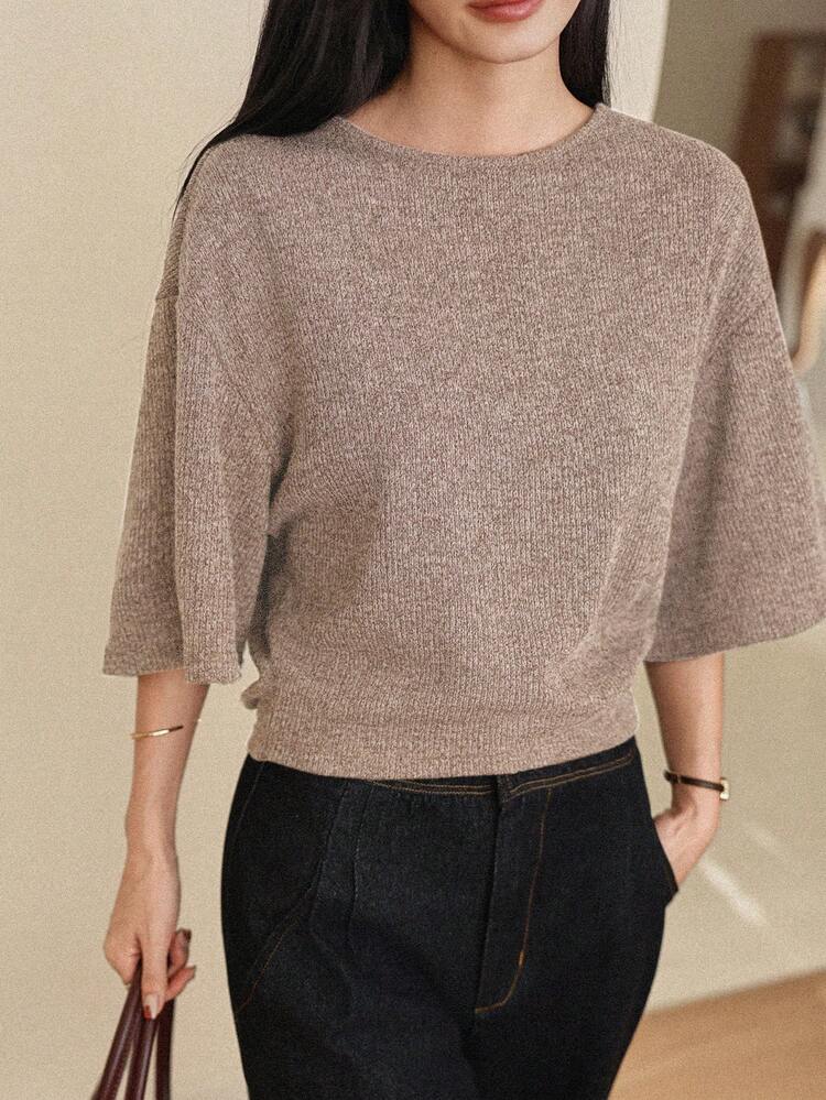 Women's Casual Dropped Shoulder Short Sleeve Knit T-Shirt