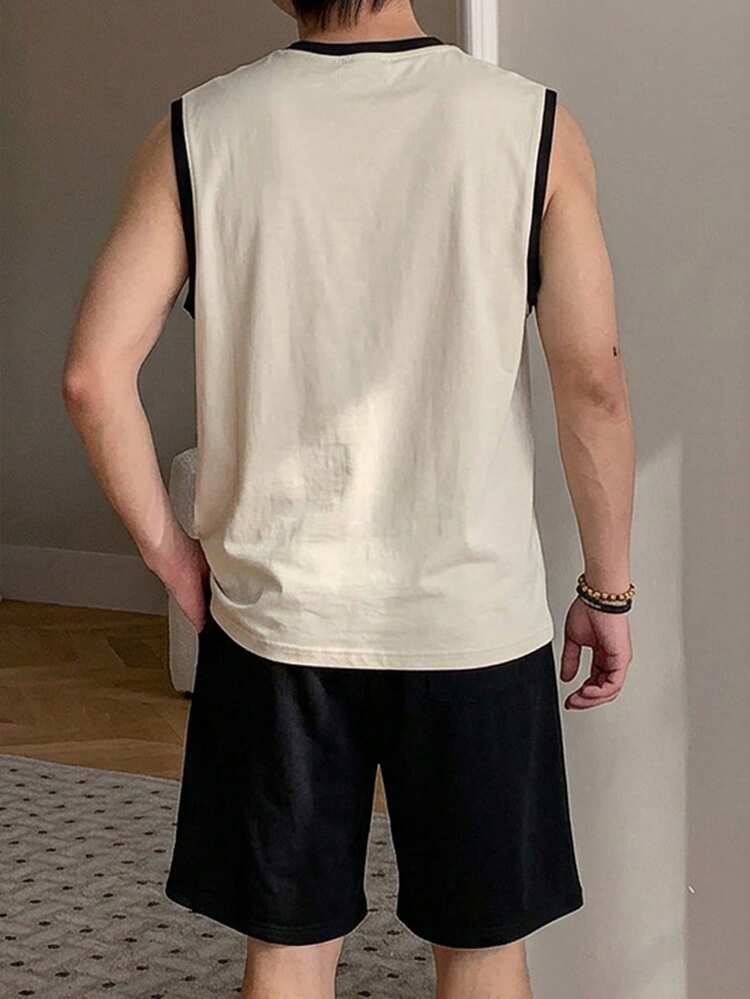 Men's Multi-Color Tank Top And Shorts Pajama Set, Summer