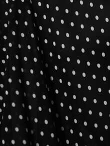 Aveloria Rosie Romantic French Style Deep V-Neck Vintage Polka Dot Waist Tie Button Decor Dress - Black - View 6