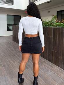 Tyla Gomez Áo len cổ tròn trơn, áo dài tay cho mùa thu/đông - trắng - Xem 2