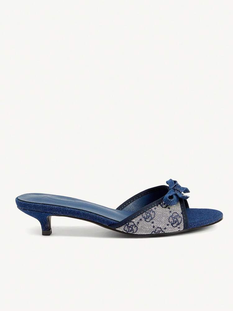 CUCCOO CHICEST Women Shoes Blue Rose Print Bow Design Elements Fashion And Comfort Spring And Summer Vacation Kitten And Cool Slippers