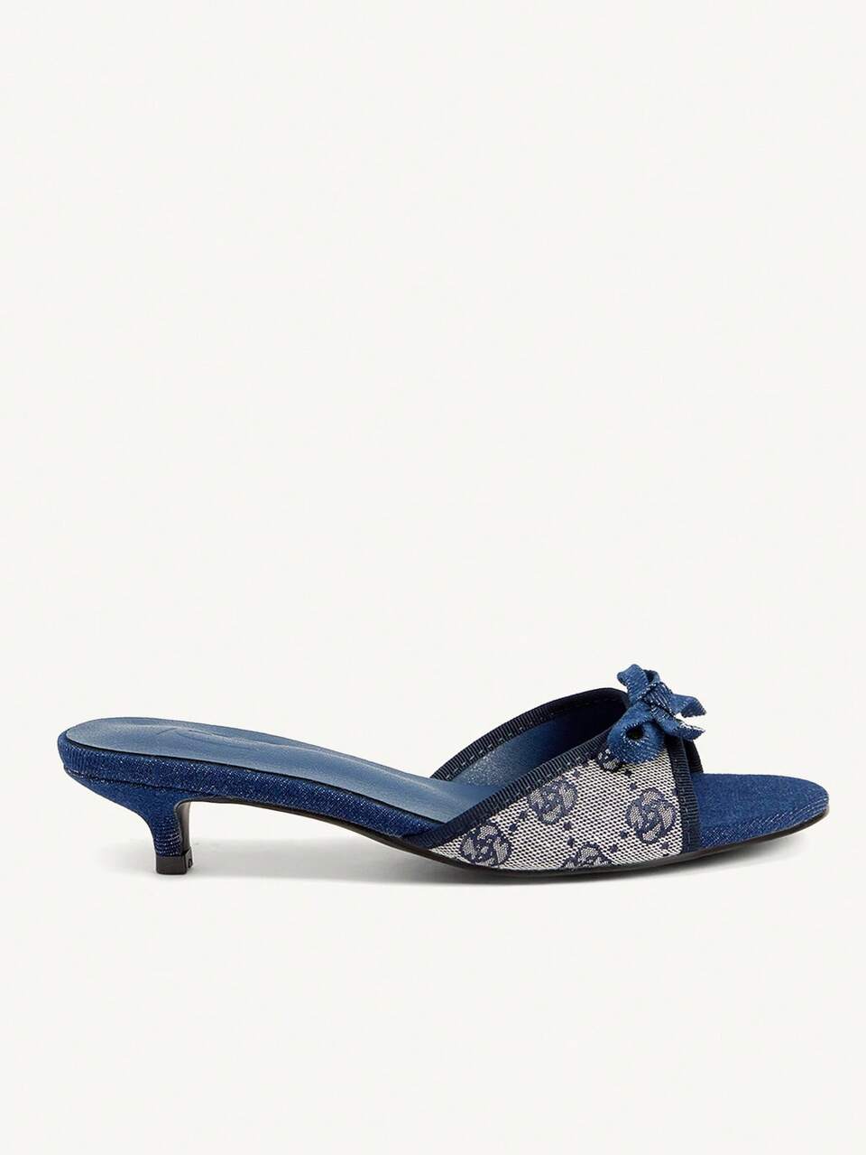 CUCCOO CHICEST Women Shoes Blue Rose Print Bow Design Elements Fashion And Comfort Spring And Summer Vacation Kitten And Slippers Summer Shoes