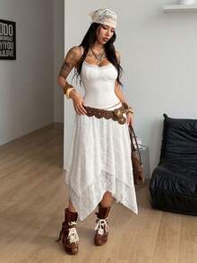 Coolane Women's Spring/Summer Streetwear Back To School Y2K Chic Lace Stretchy Comfortable White Skirts - White - View 5