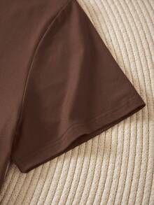 EMERY ROSE Plus Size Women Summer Casual V-Neck T-Shirt - Brown - View 5