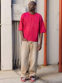 BelSigned BelSigned 男士休闲梭织宽松长裤，日常年轻休闲风格 - 卡其色 - 查看 1