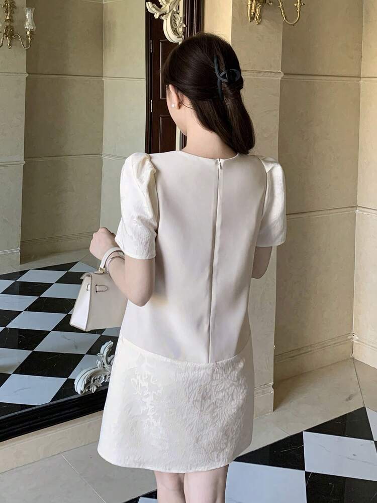 Women's Floral Jacquard V-Neck Tie Front Petal Sleeve Elegant Dress Sun Dresses For Women