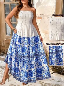 Breezaya Đầm cổ yếm in hoa cỡ lớn, trang phục thường ngày đi nghỉ dưỡng. - Nhiều màu - Xem 1
