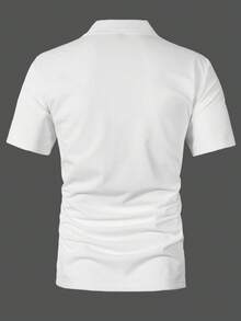 Manfinity CasualCool Kemeja Polo Pria Lengan Pendek Warna Polos Kasual untuk Perjalanan Sehari-hari, Formal - Putih - View 2