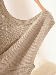 CosyJoli Plus Size Casual Twist Knot Sleeveless Knit Tank Top - Khaki - View 3