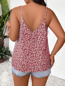 SHEIN Frenchy Plus Size Ditsy Floral Camisole For Summer Vacation - Red - View 2